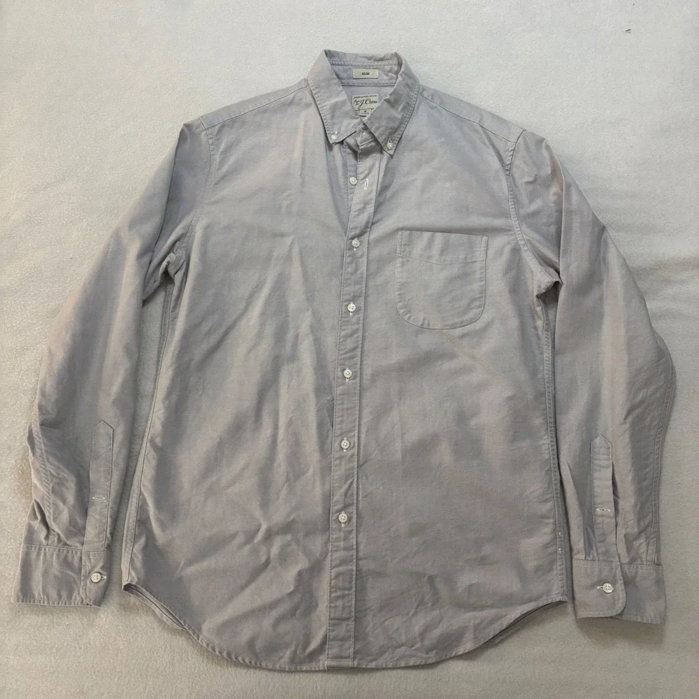 J. Crew Mens Slim Fit American Pima Cotton Oxford Shirt Light Grey Size M